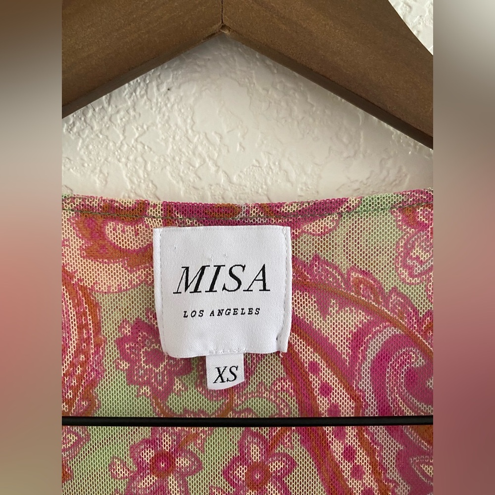 MISA LA Ava Paisley Print Stretch Maxi Dress V-Neck Tulle Size XS - Picture 6 of 12
